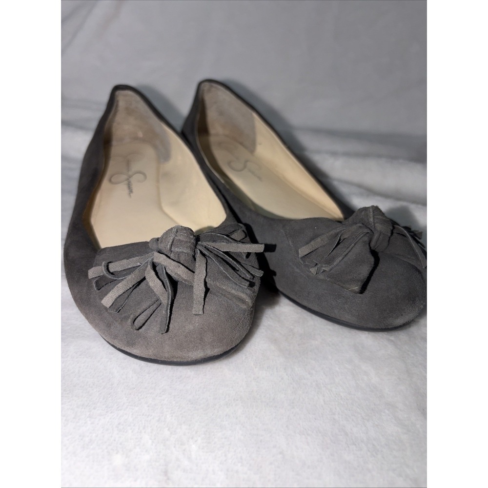 Jessica Simpson Size 8.5 Gray Madian Ballet Flat Slip On Bow Suede Coquette